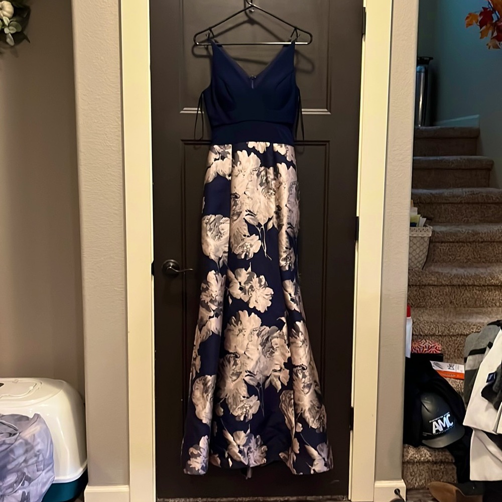 Blue and pink floral formal dress